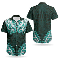 New Zealand Ta Moko Couples Matching Off Shoulder Short Dress and Hawaiian Shirt Aotearoa Maori Chest Tattoo Turquoise