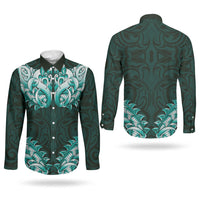 New Zealand Ta Moko Couples Matching Off Shoulder Short Dress and Long Sleeve Button Shirt Aotearoa Maori Chest Tattoo Turquoise