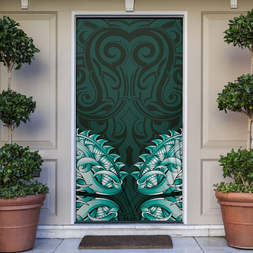 New Zealand Ta Moko Door Cover Aotearoa Maori Chest Tattoo Turquoise LT14 Turquoise - Polynesian Pride