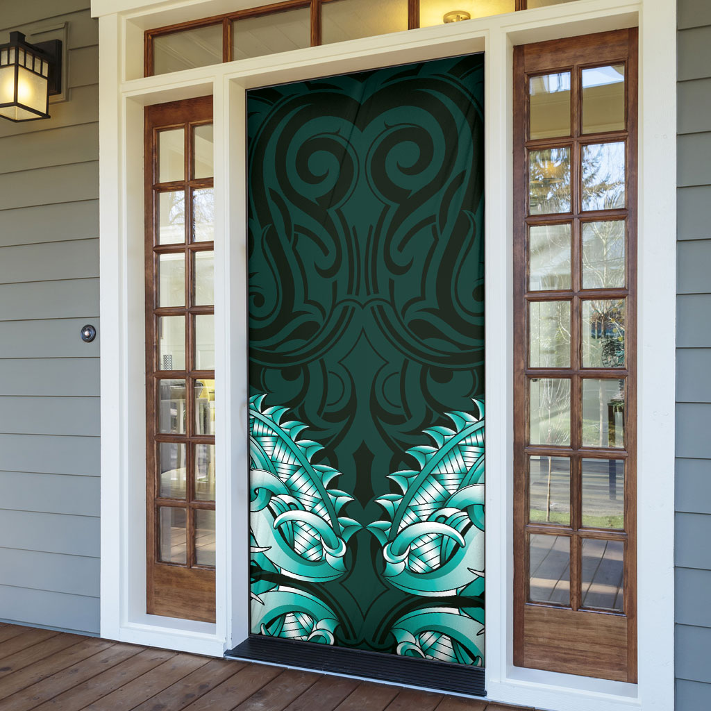 New Zealand Ta Moko Door Cover Aotearoa Maori Chest Tattoo Turquoise