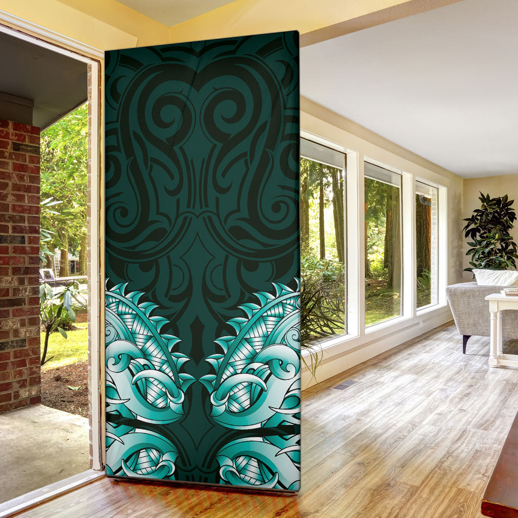 New Zealand Ta Moko Door Cover Aotearoa Maori Chest Tattoo Turquoise