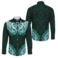 New Zealand Ta Moko Family Matching Off The Shoulder Long Sleeve Dress and Hawaiian Shirt Aotearoa Maori Chest Tattoo Turquoise