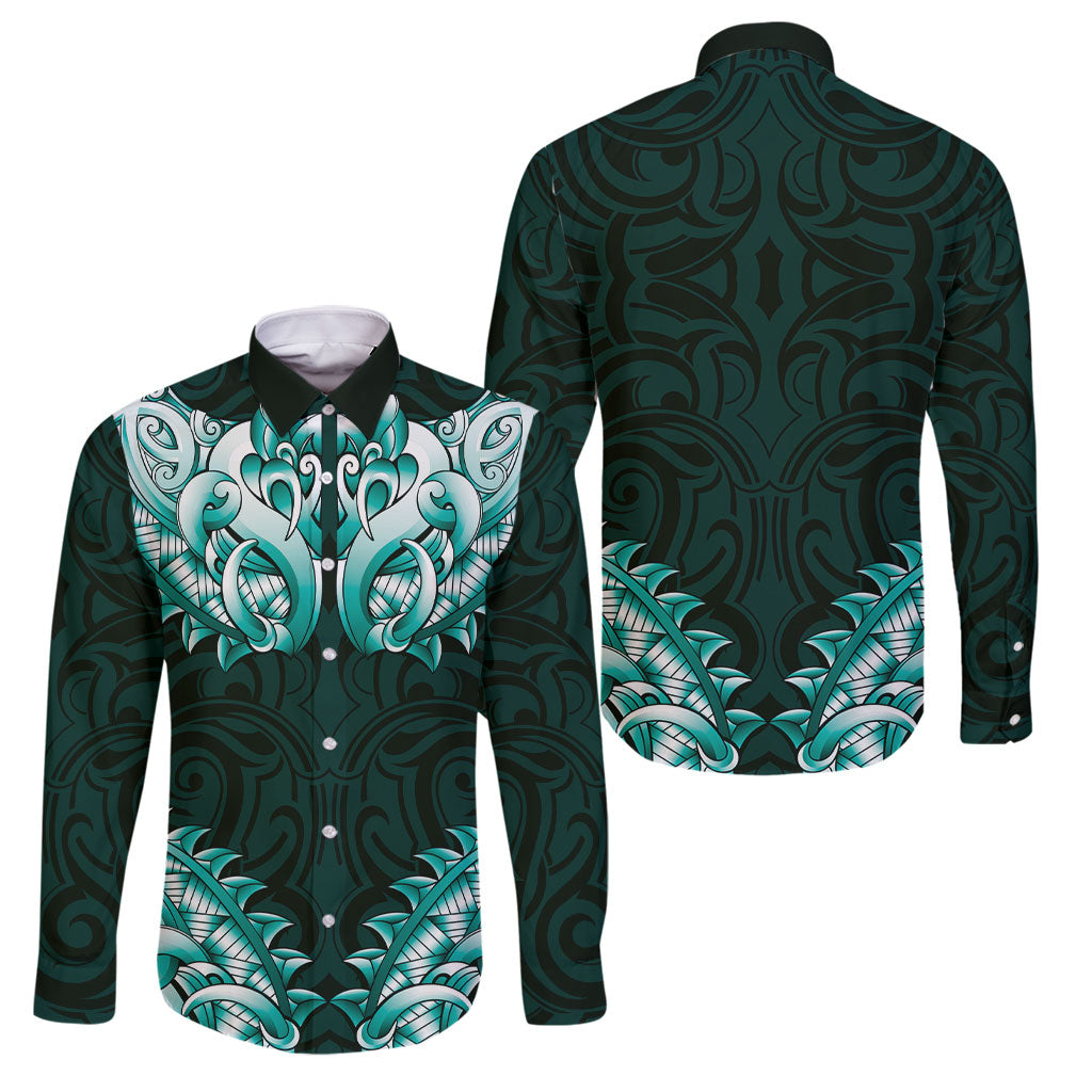New Zealand Ta Moko Family Matching Summer Maxi Dress and Hawaiian Shirt Aotearoa Maori Chest Tattoo Turquoise