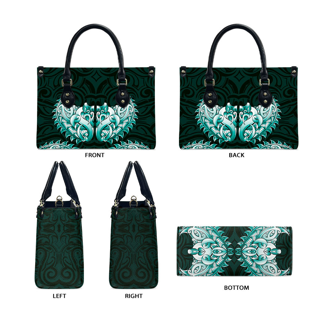 New Zealand Ta Moko Leather Bag Aotearoa Maori Chest Tattoo Turquoise