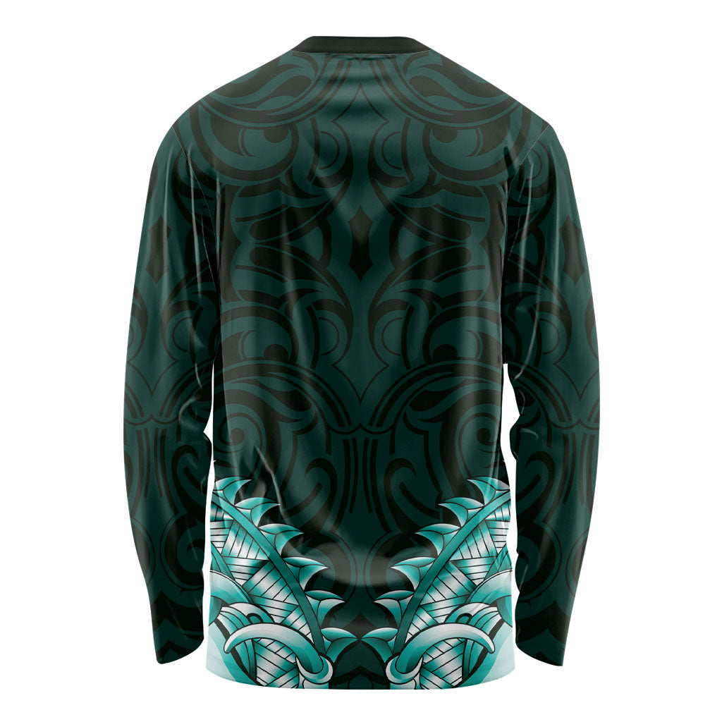 New Zealand Ta Moko Long Sleeve Shirt Aotearoa Maori Chest Tattoo Turquoise