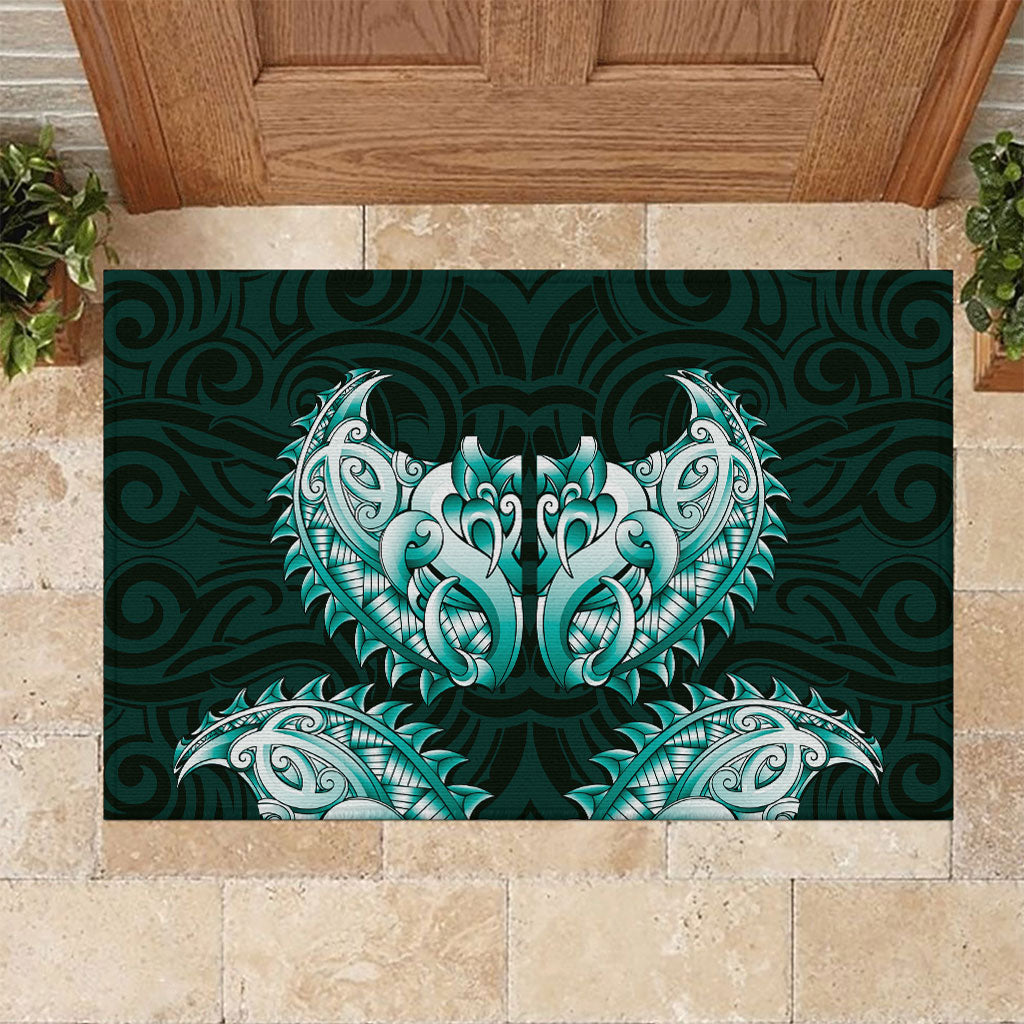 New Zealand Ta Moko Rubber Doormat Aotearoa Maori Chest Tattoo Turquoise