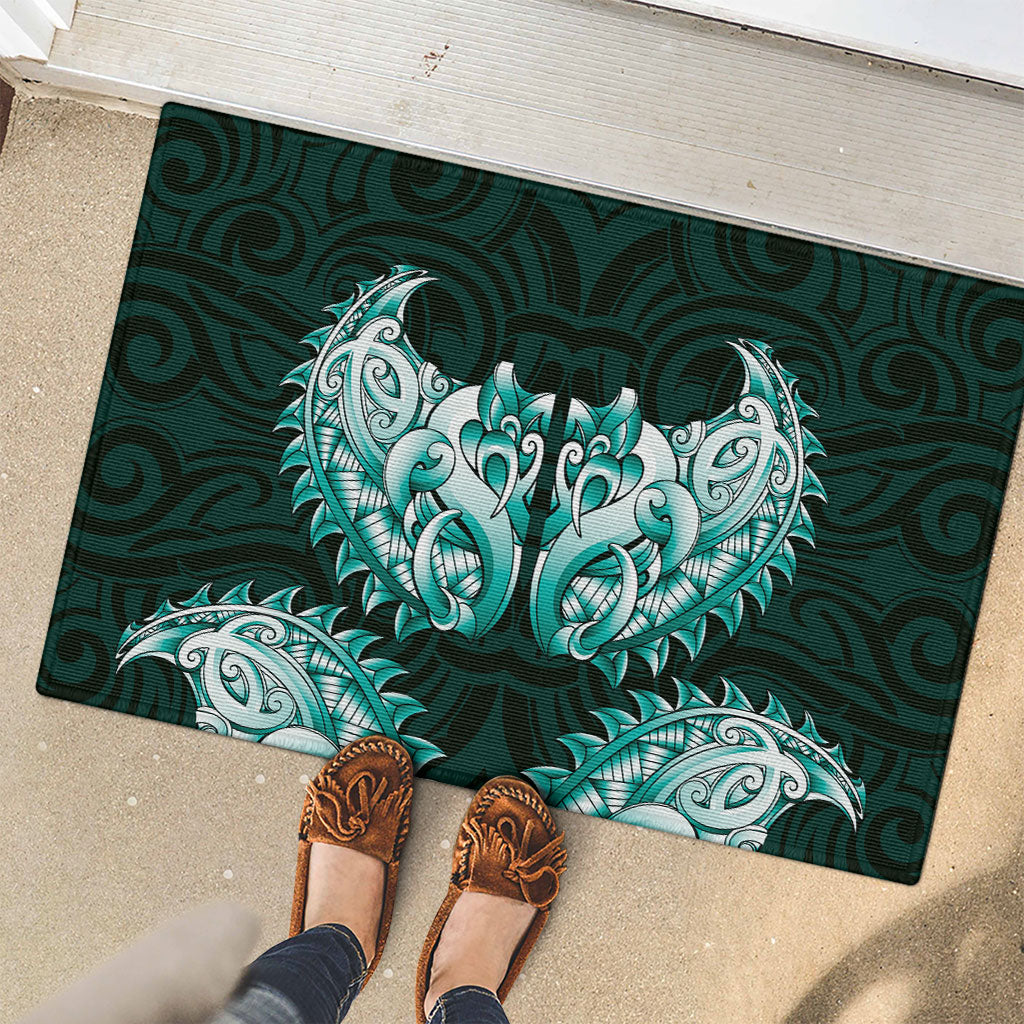 New Zealand Ta Moko Rubber Doormat Aotearoa Maori Chest Tattoo Turquoise
