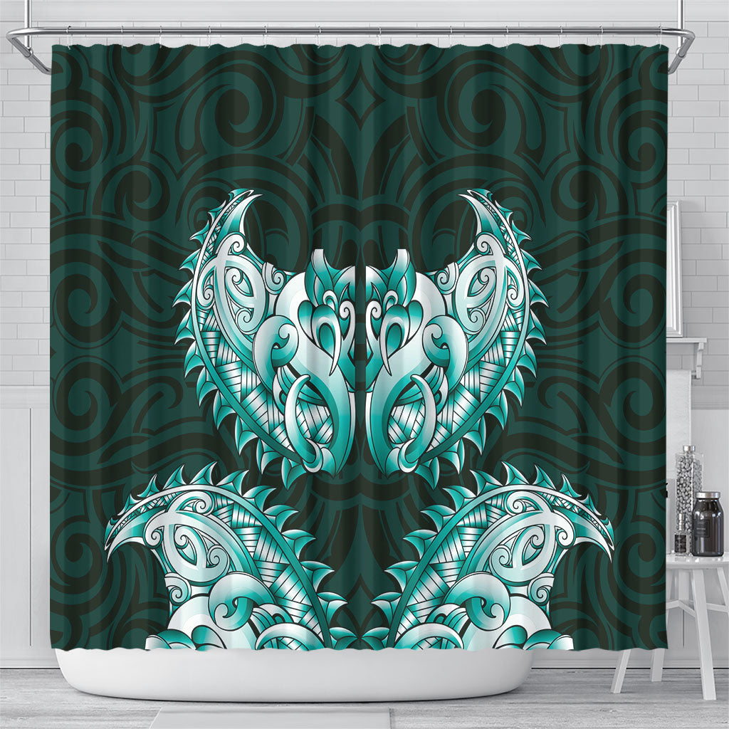 New Zealand Ta Moko Shower Curtain Aotearoa Maori Chest Tattoo Turquoise