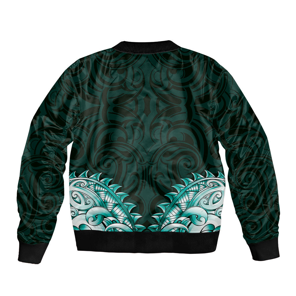 New Zealand Ta Moko Sleeve Zip Bomber Jacket Aotearoa Maori Chest Tattoo Turquoise