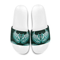 New Zealand Ta Moko Slide Sandals Aotearoa Maori Chest Tattoo Turquoise