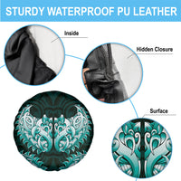 New Zealand Ta Moko Spare Tire Cover Aotearoa Maori Chest Tattoo Turquoise