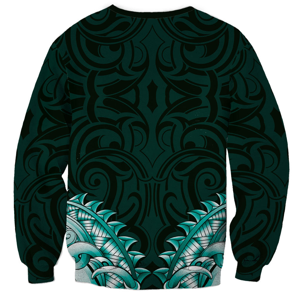 New Zealand Ta Moko Sweatshirt Aotearoa Maori Chest Tattoo Turquoise