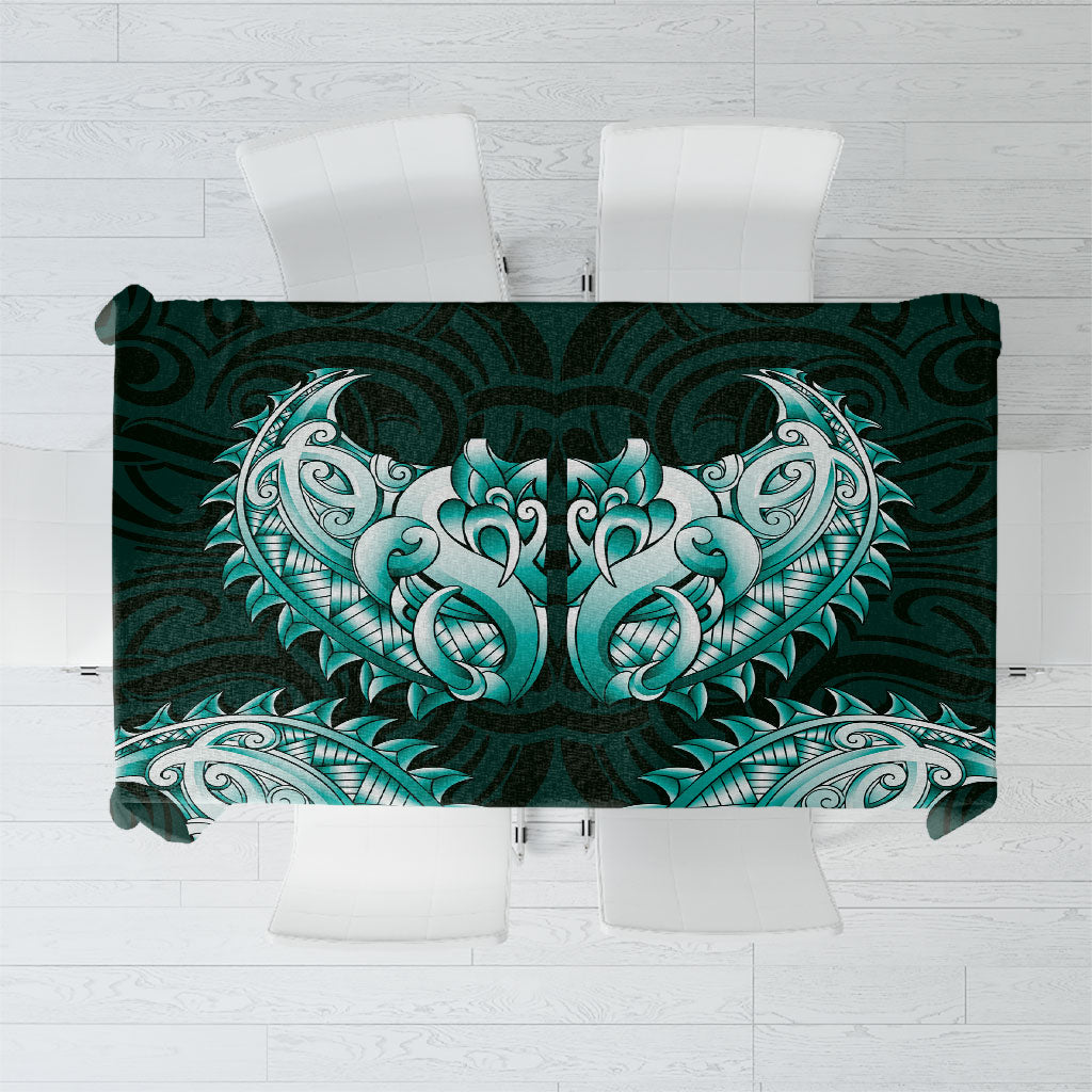 New Zealand Ta Moko Tablecloth Aotearoa Maori Chest Tattoo Turquoise
