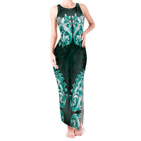 New Zealand Ta Moko Tank Maxi Dress Aotearoa Maori Chest Tattoo Turquoise