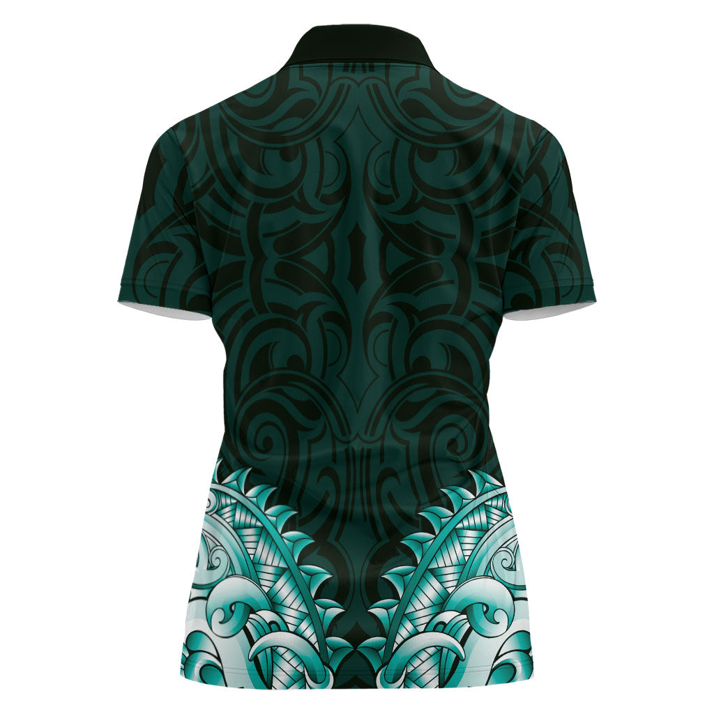 New Zealand Ta Moko Women Polo Shirt Aotearoa Maori Chest Tattoo Turquoise
