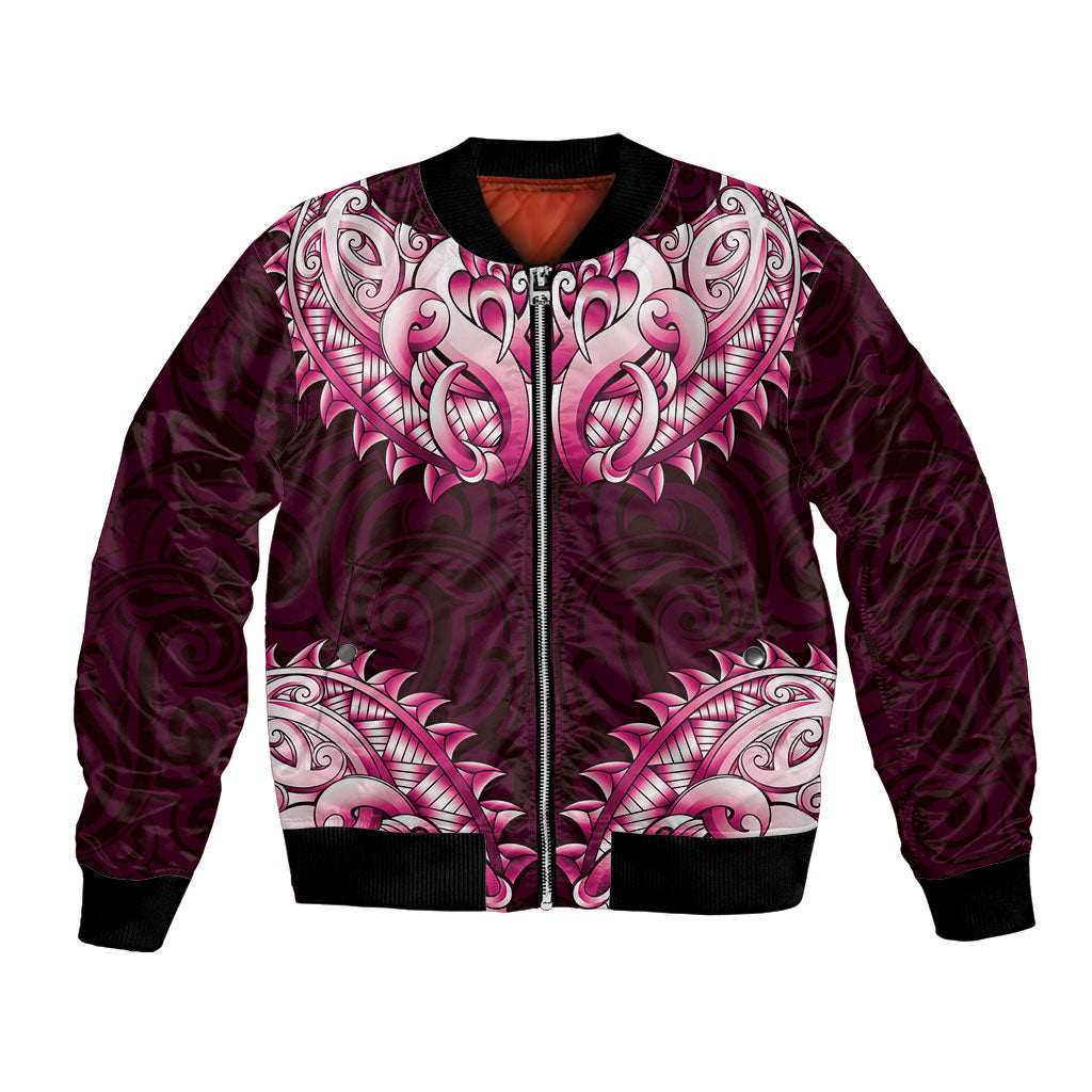 New Zealand Ta Moko Bomber Jacket Aotearoa Maori Chest Tattoo Pink
