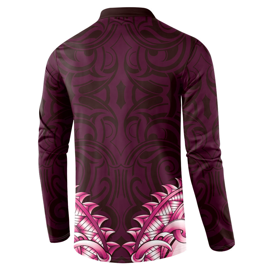 New Zealand Ta Moko Button Sweatshirt Aotearoa Maori Chest Tattoo Pink