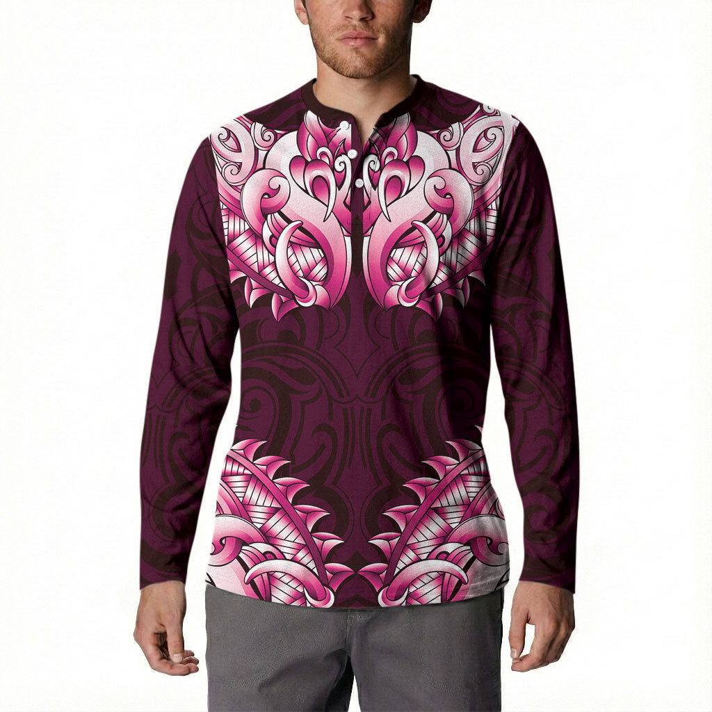 New Zealand Ta Moko Button Sweatshirt Aotearoa Maori Chest Tattoo Pink
