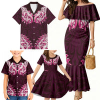 New Zealand Ta Moko Family Matching Mermaid Dress and Hawaiian Shirt Aotearoa Maori Chest Tattoo Pink