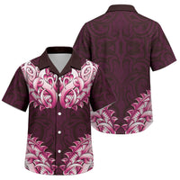 New Zealand Ta Moko Family Matching Off Shoulder Short Dress and Hawaiian Shirt Aotearoa Maori Chest Tattoo Pink