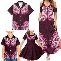 New Zealand Ta Moko Family Matching Summer Maxi Dress and Hawaiian Shirt Aotearoa Maori Chest Tattoo Pink