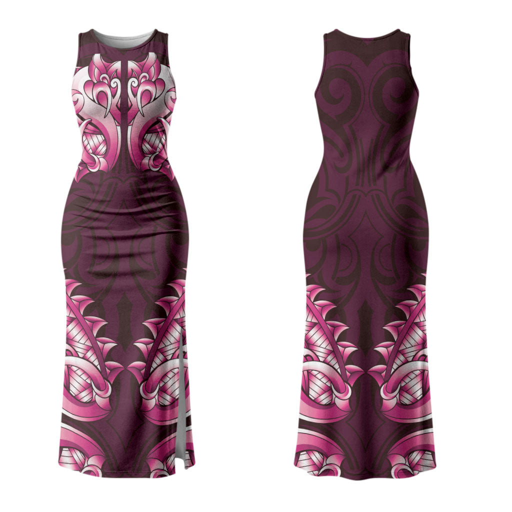 New Zealand Ta Moko Family Matching Tank Maxi Dress and Hawaiian Shirt Aotearoa Maori Chest Tattoo Pink