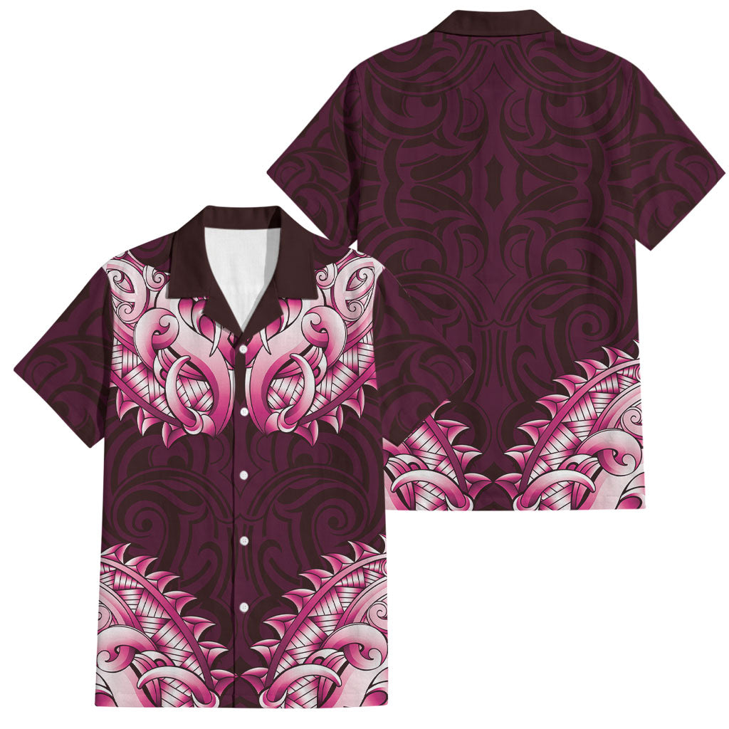 New Zealand Ta Moko Family Matching Tank Maxi Dress and Hawaiian Shirt Aotearoa Maori Chest Tattoo Pink