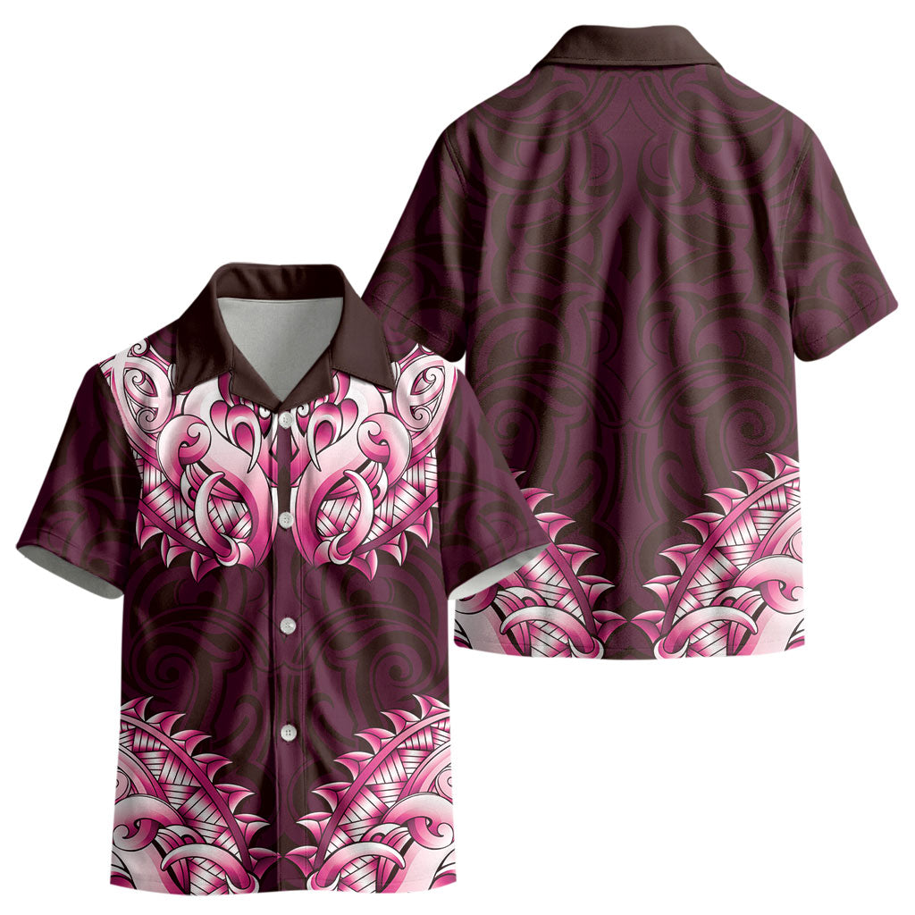 New Zealand Ta Moko Kid Hawaiian Shirt Aotearoa Maori Chest Tattoo Pink LT14 - Polynesian Pride
