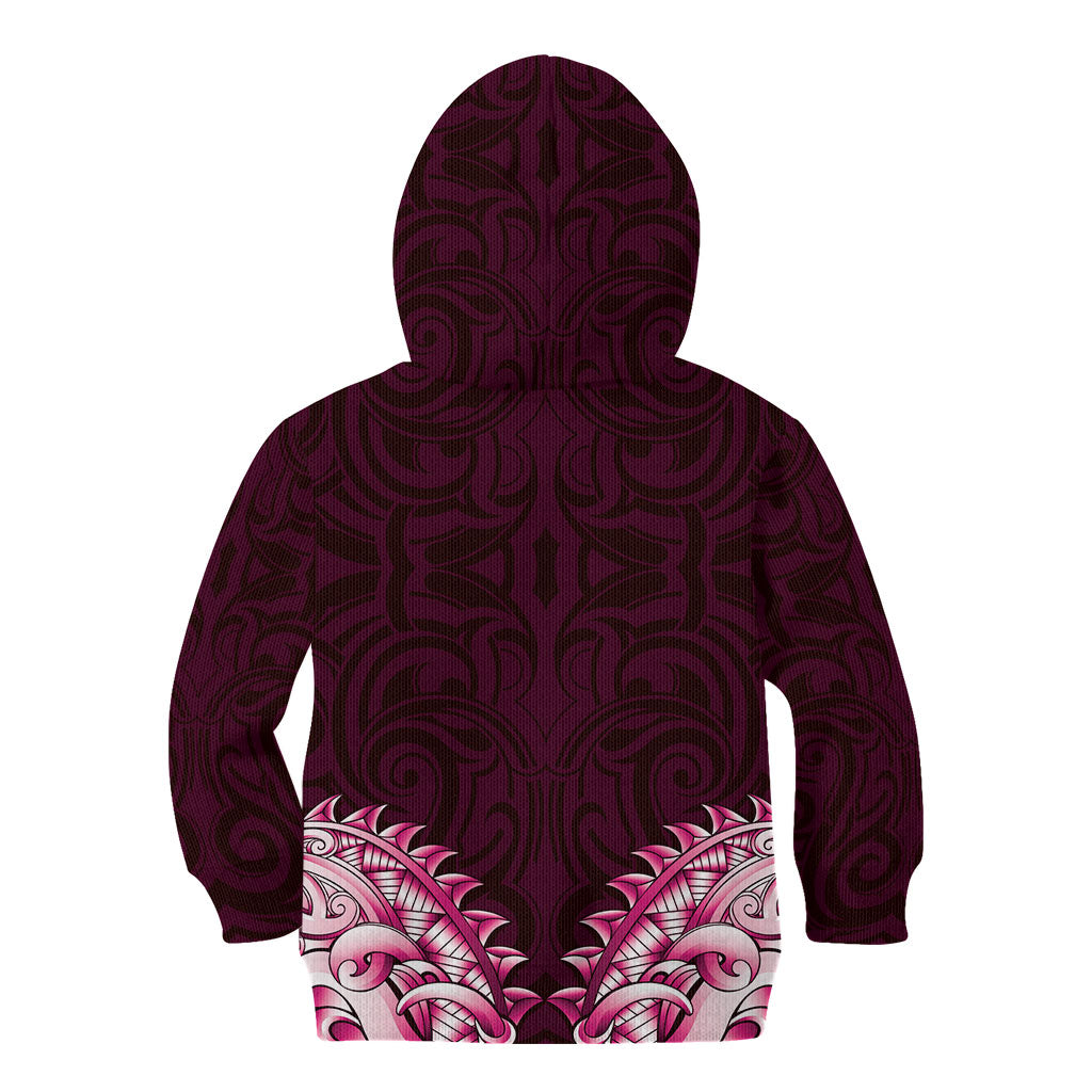 New Zealand Ta Moko Kid Hoodie Aotearoa Maori Chest Tattoo Pink
