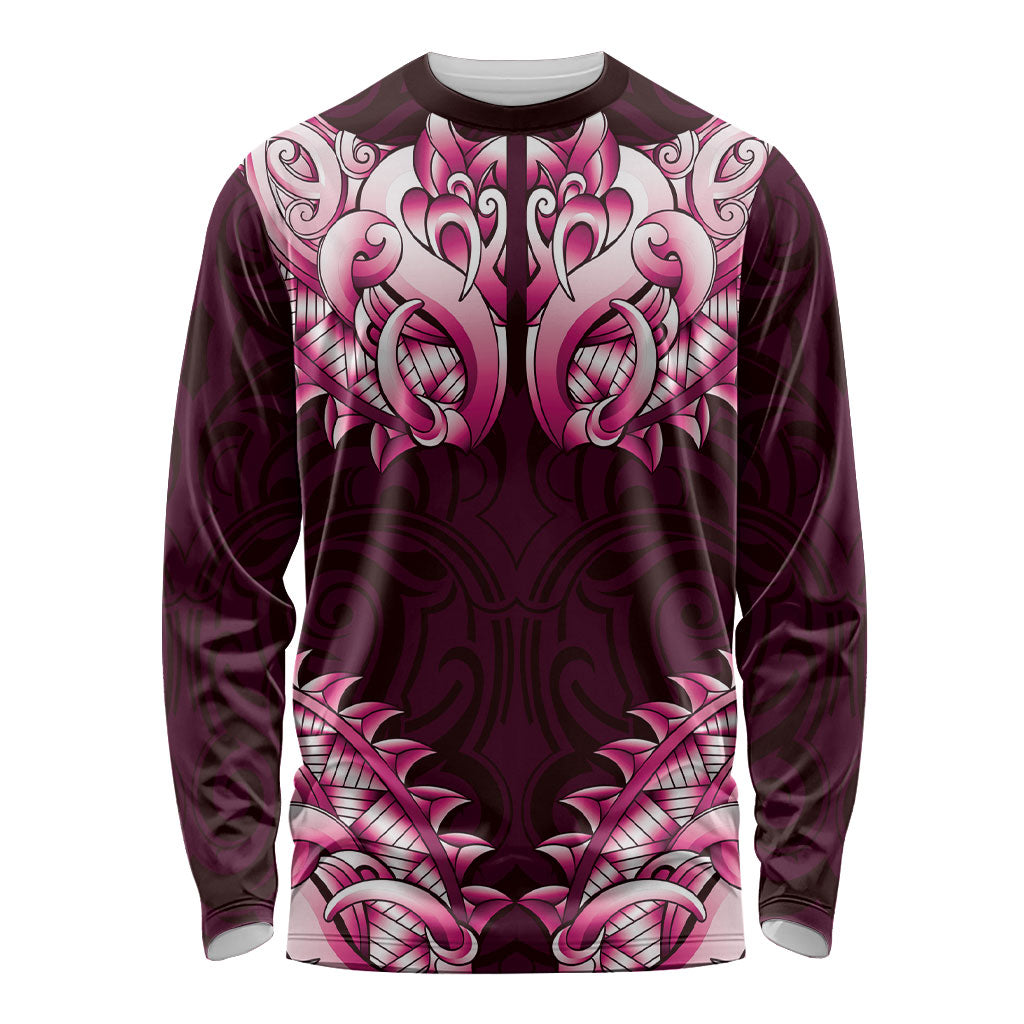 New Zealand Ta Moko Long Sleeve Shirt Aotearoa Maori Chest Tattoo Pink