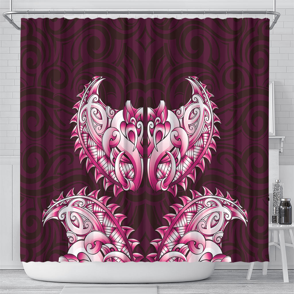 New Zealand Ta Moko Shower Curtain Aotearoa Maori Chest Tattoo Pink