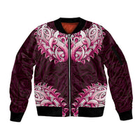 New Zealand Ta Moko Sleeve Zip Bomber Jacket Aotearoa Maori Chest Tattoo Pink
