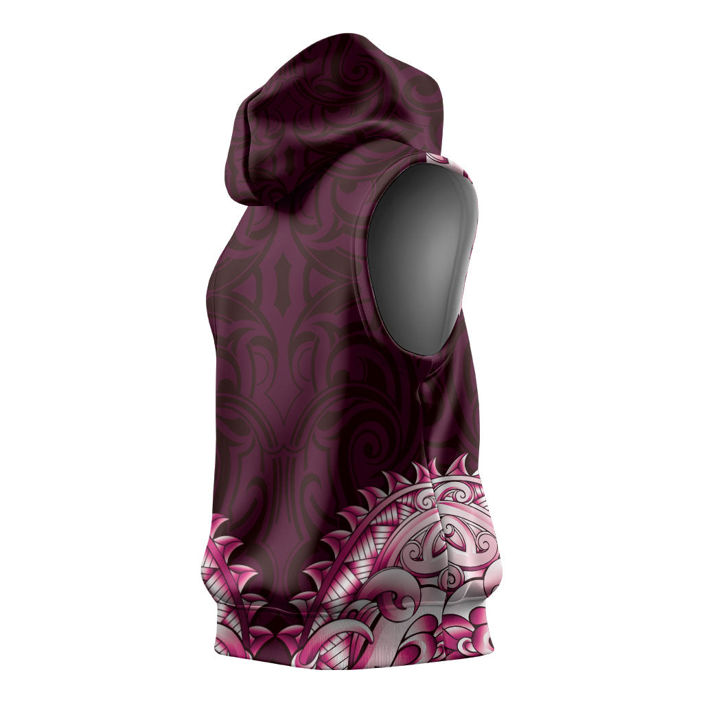 New Zealand Ta Moko Sleeveless Hoodie Aotearoa Maori Chest Tattoo Pink