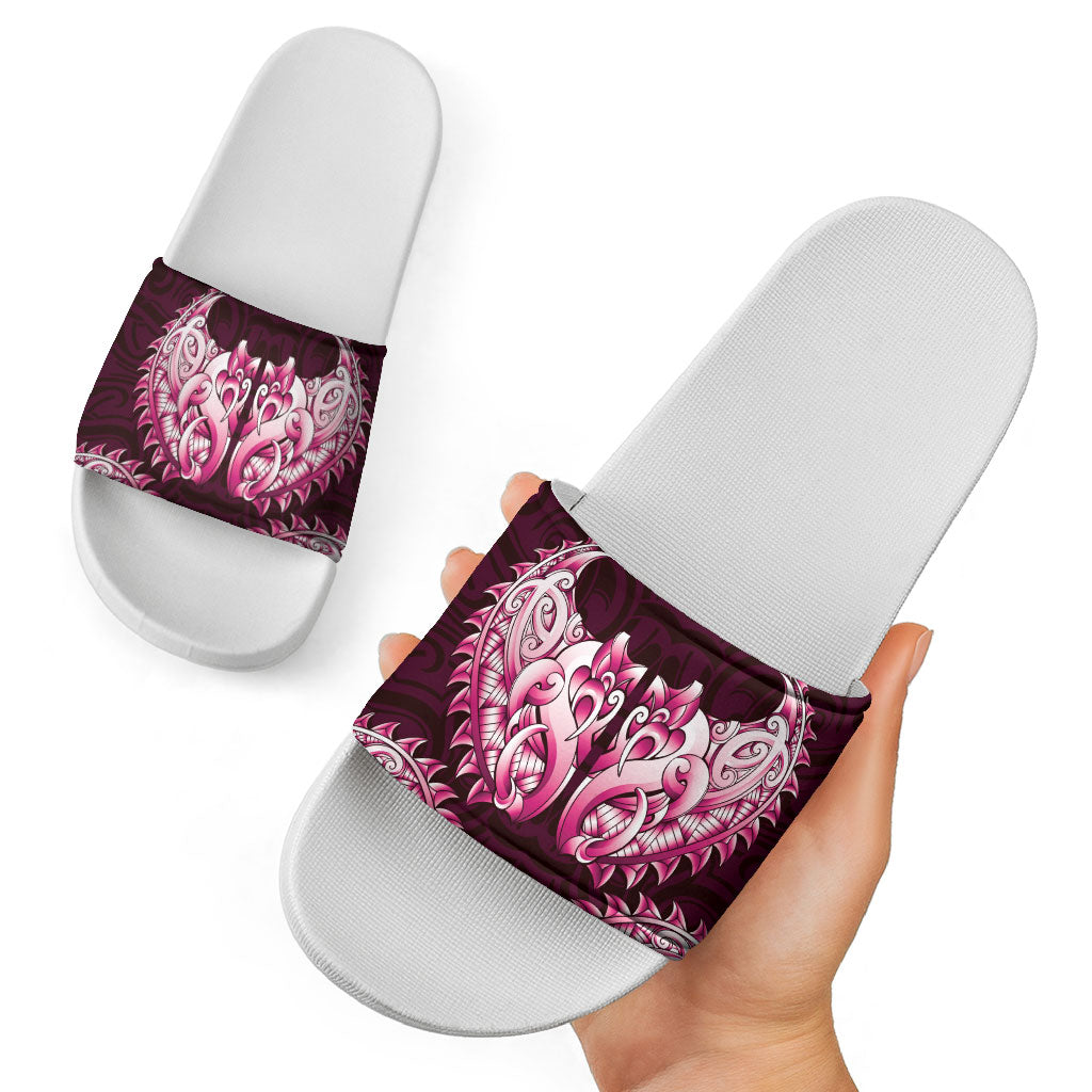 New Zealand Ta Moko Slide Sandals Aotearoa Maori Chest Tattoo Pink