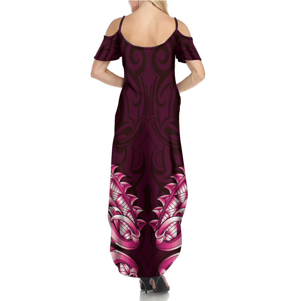 New Zealand Ta Moko Summer Maxi Dress Aotearoa Maori Chest Tattoo Pink