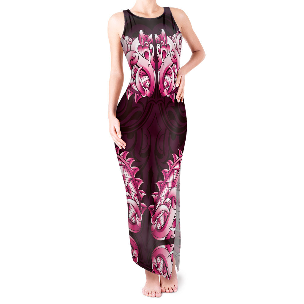New Zealand Ta Moko Tank Maxi Dress Aotearoa Maori Chest Tattoo Pink LT14 Women Pink - Polynesian Pride