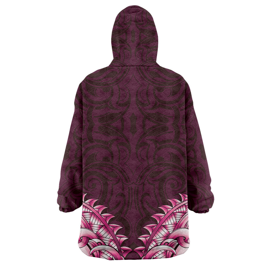 New Zealand Ta Moko Wearable Blanket Hoodie Aotearoa Maori Chest Tattoo Pink