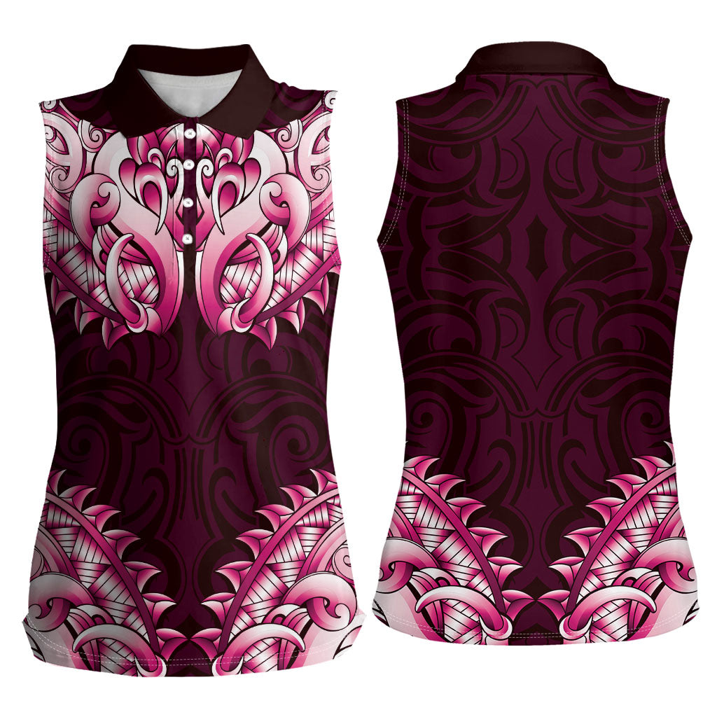 New Zealand Ta Moko Women Sleeveless Polo Shirt Aotearoa Maori Chest Tattoo Pink