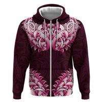 New Zealand Ta Moko Zip Hoodie Aotearoa Maori Chest Tattoo Pink