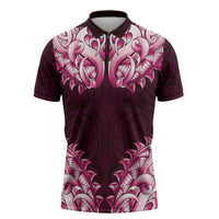 New Zealand Ta Moko Zipper Polo Shirt Aotearoa Maori Chest Tattoo Pink