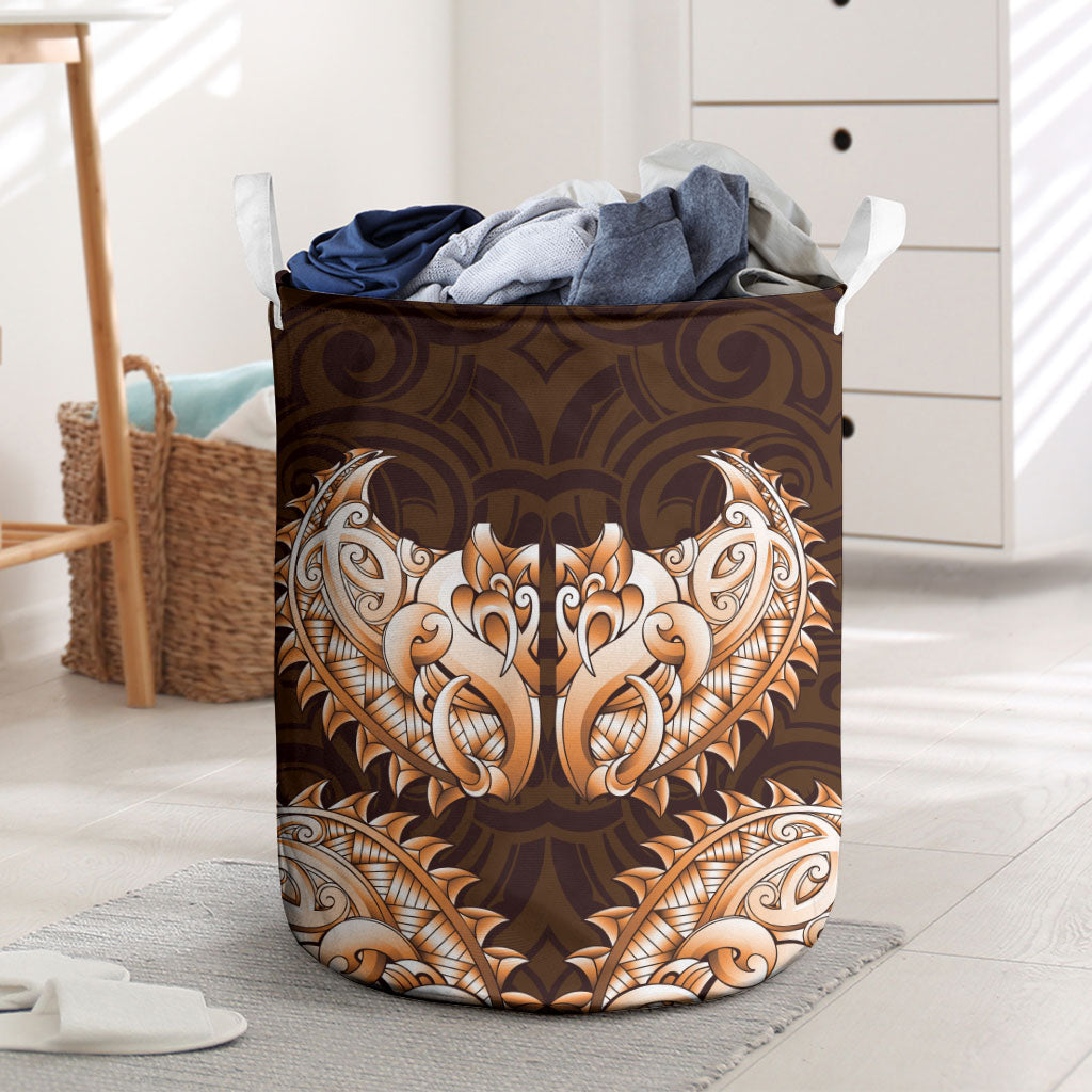 New Zealand Ta Moko Laundry Basket Aotearoa Maori Chest Tattoo Orange
