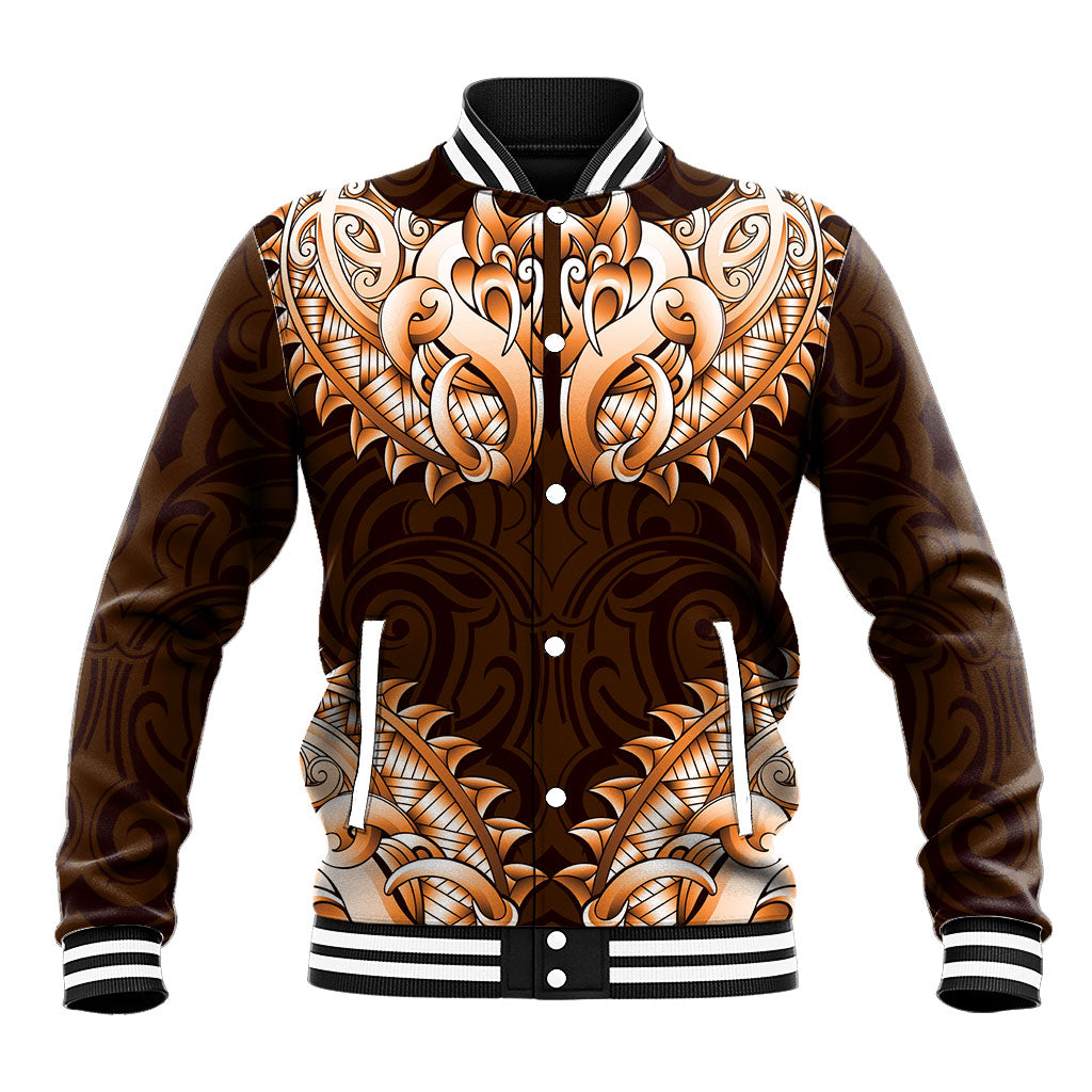 New Zealand Ta Moko Baseball Jacket Aotearoa Maori Chest Tattoo Orange LT14 Unisex Orange - Polynesian Pride