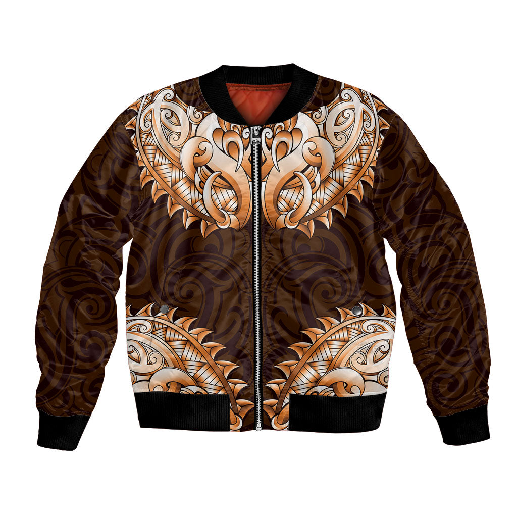 New Zealand Ta Moko Bomber Jacket Aotearoa Maori Chest Tattoo Orange