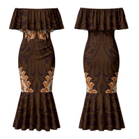 New Zealand Ta Moko Couples Matching Mermaid Dress and Hawaiian Shirt Aotearoa Maori Chest Tattoo Orange