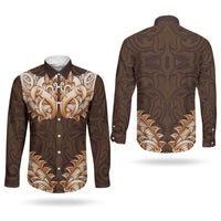 New Zealand Ta Moko Couples Matching Off Shoulder Short Dress and Long Sleeve Button Shirt Aotearoa Maori Chest Tattoo Orange