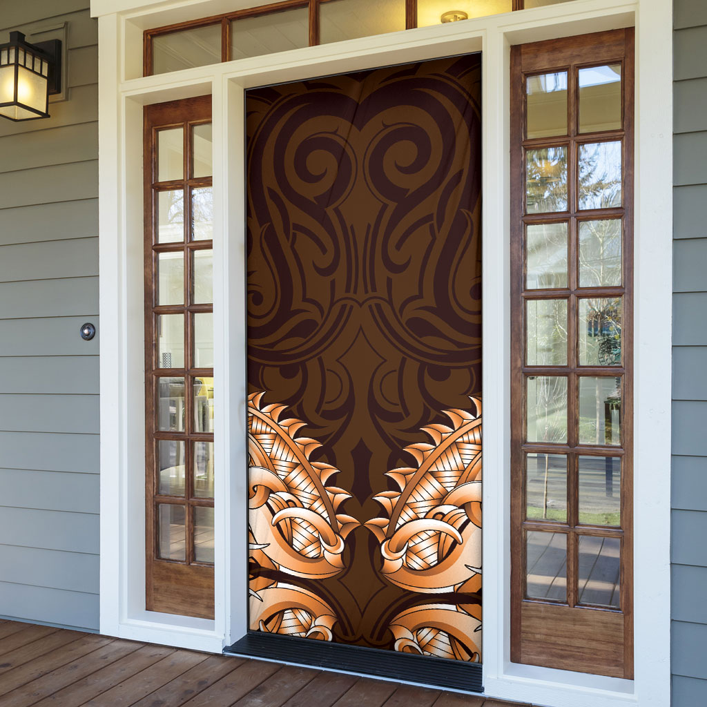 New Zealand Ta Moko Door Cover Aotearoa Maori Chest Tattoo Orange