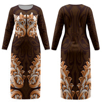 New Zealand Ta Moko Family Matching Long Sleeve Bodycon Dress and Hawaiian Shirt Aotearoa Maori Chest Tattoo Orange