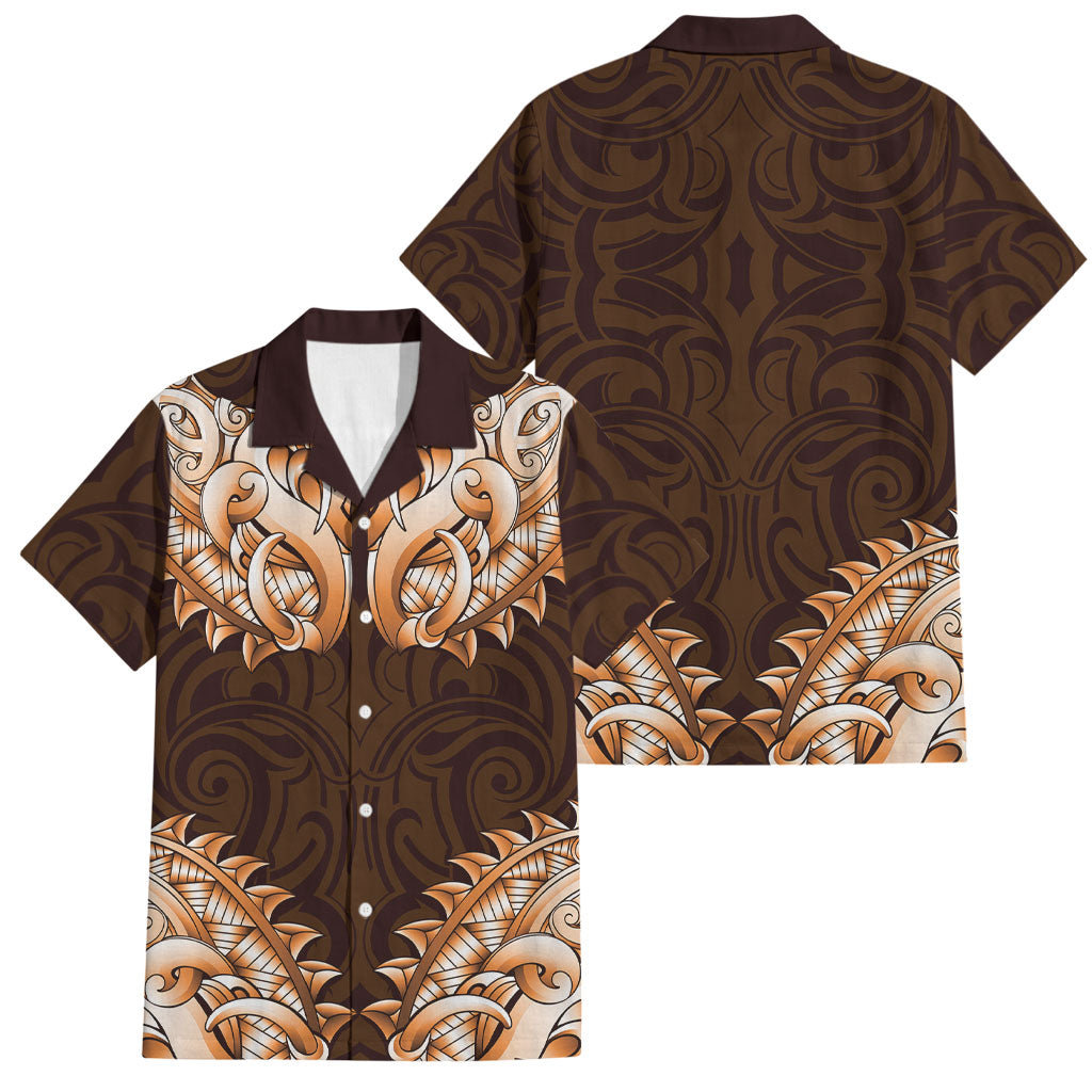 New Zealand Ta Moko Family Matching Long Sleeve Bodycon Dress and Hawaiian Shirt Aotearoa Maori Chest Tattoo Orange