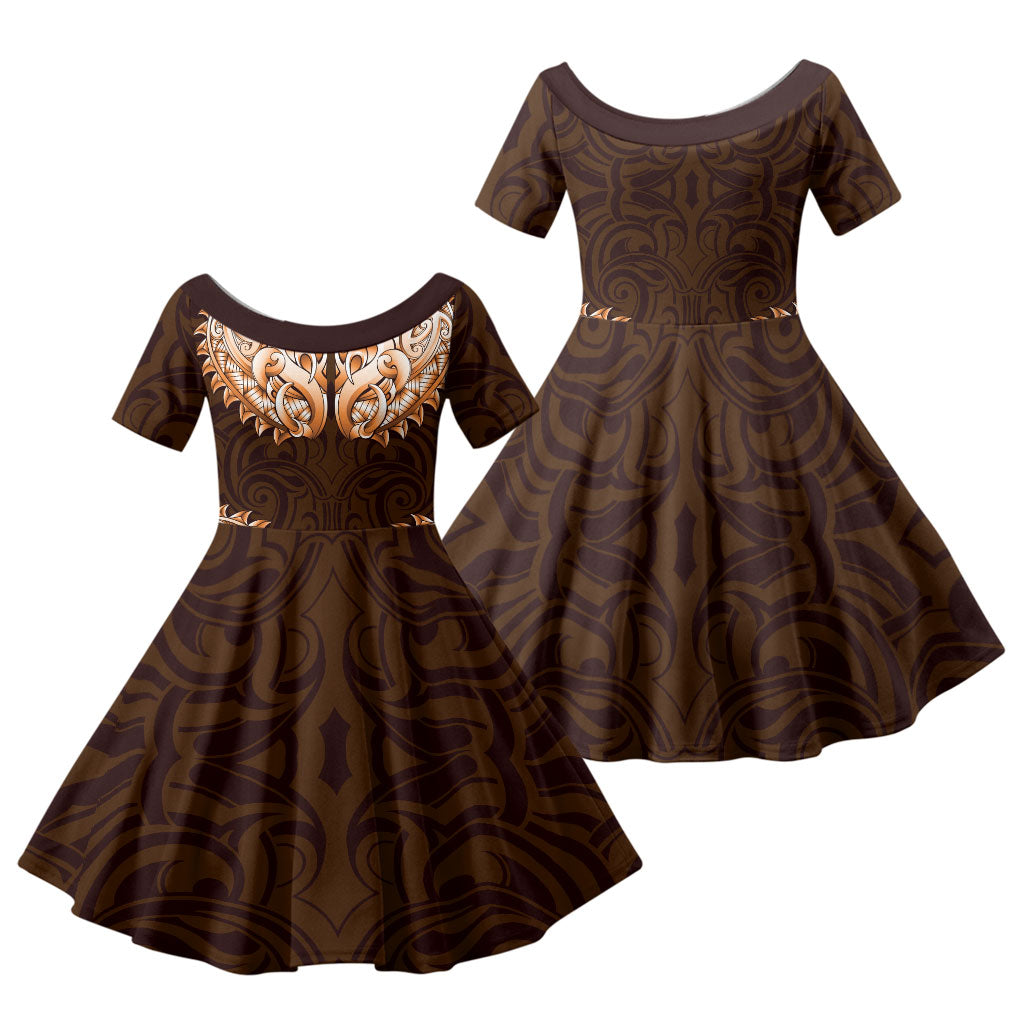 New Zealand Ta Moko Family Matching Mermaid Dress and Hawaiian Shirt Aotearoa Maori Chest Tattoo Orange