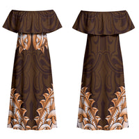 New Zealand Ta Moko Family Matching Off Shoulder Maxi Dress and Hawaiian Shirt Aotearoa Maori Chest Tattoo Orange